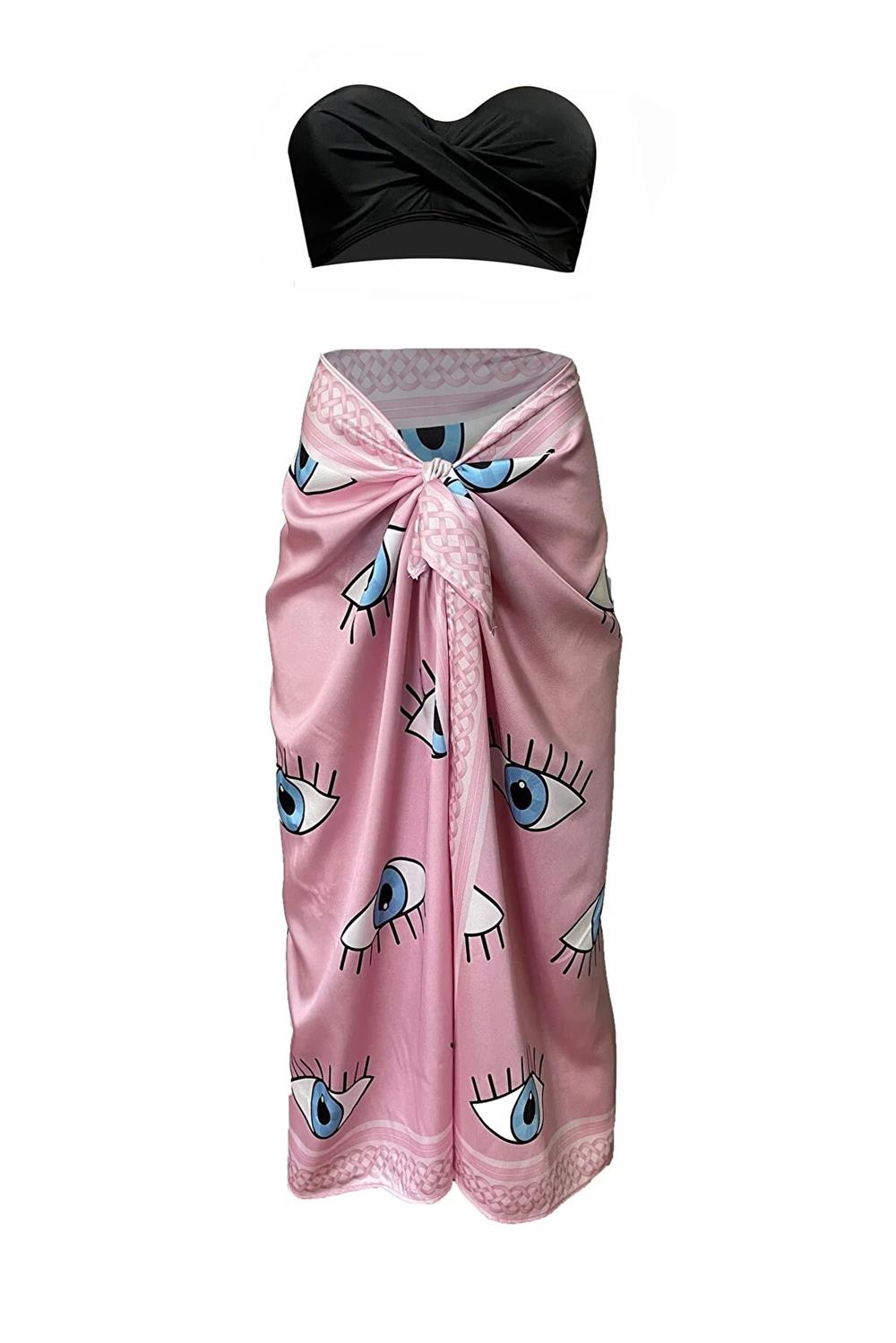 71058 Dewberry Patterned Shiny Fabric Women Pareo-PEMBE