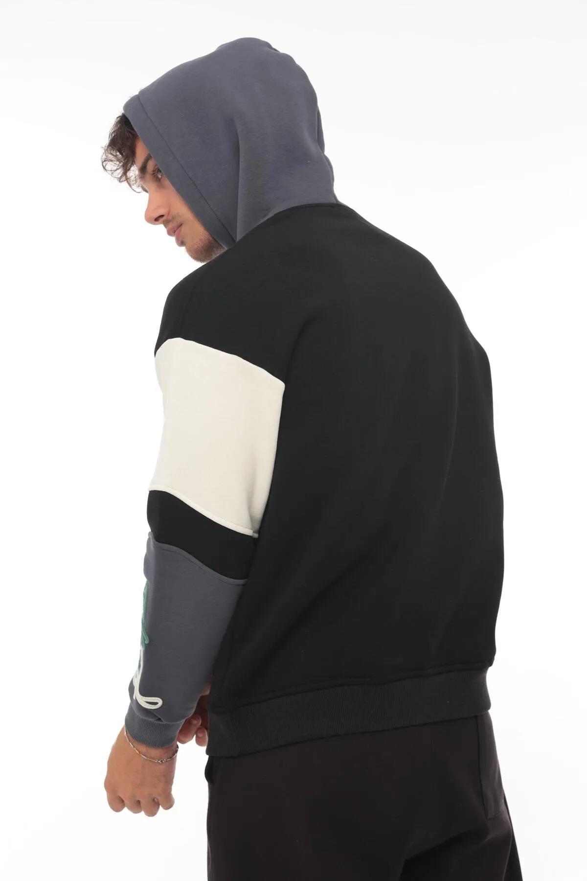 71185 Dewberry Embroidered Oversize Mens Sweatshirt-SİYAH