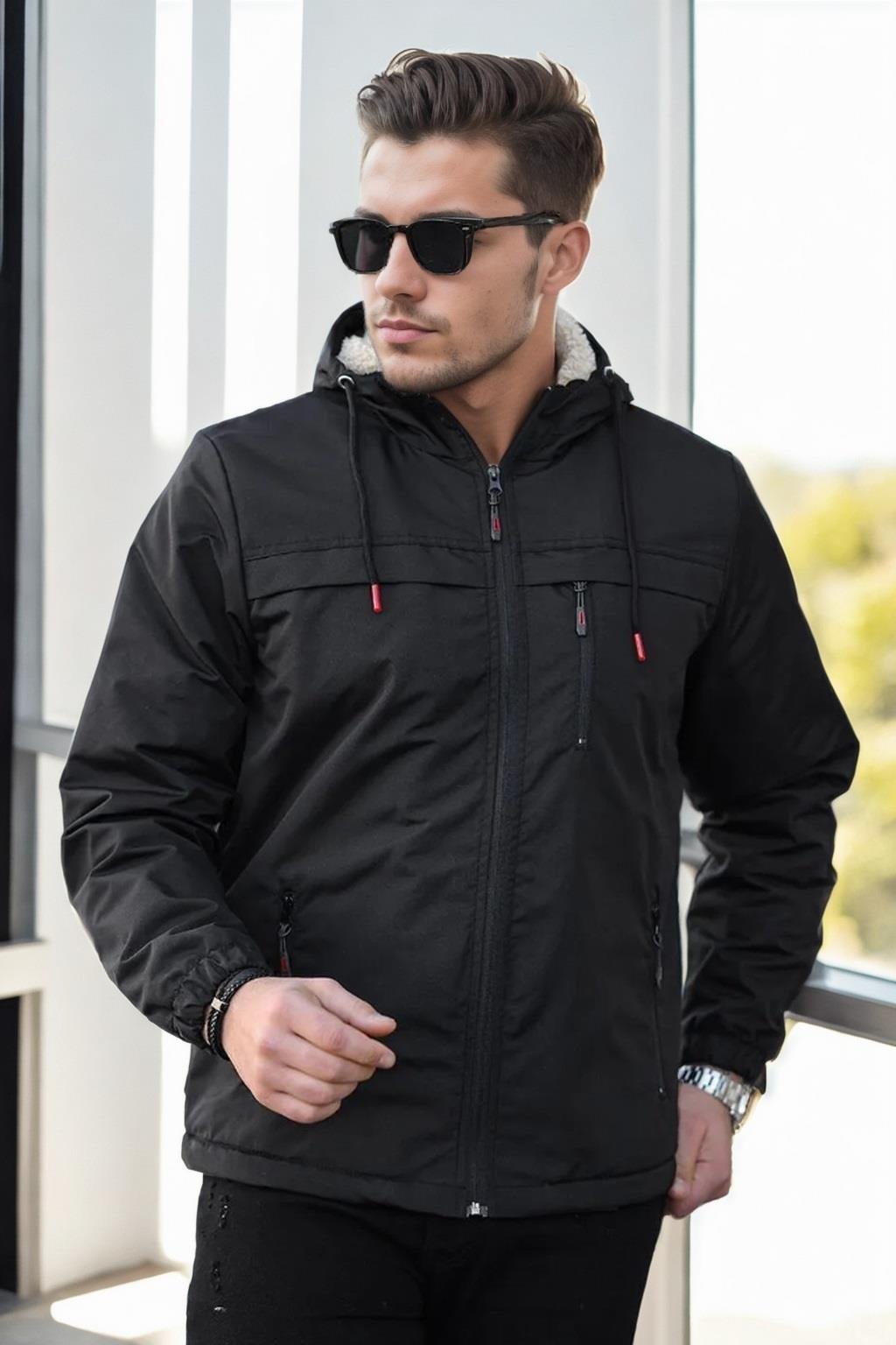 71189 Dewberry Inside Faux Fur Mens Coat-SİYAH