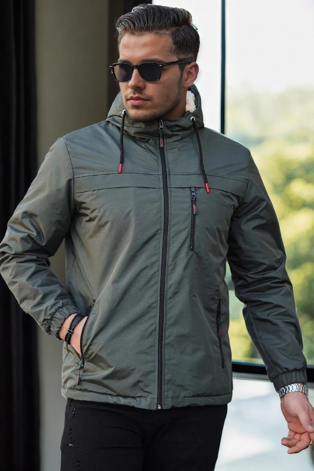 71189 Dewberry Inside Faux Fur Mens Coat-HAKİ