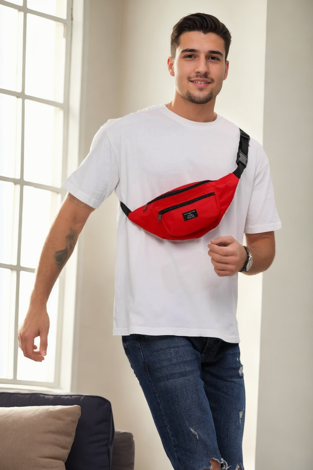 72422 Dewberry Unisex 2 Compartment Shoulder and Waist Bag-KIRMIZI
