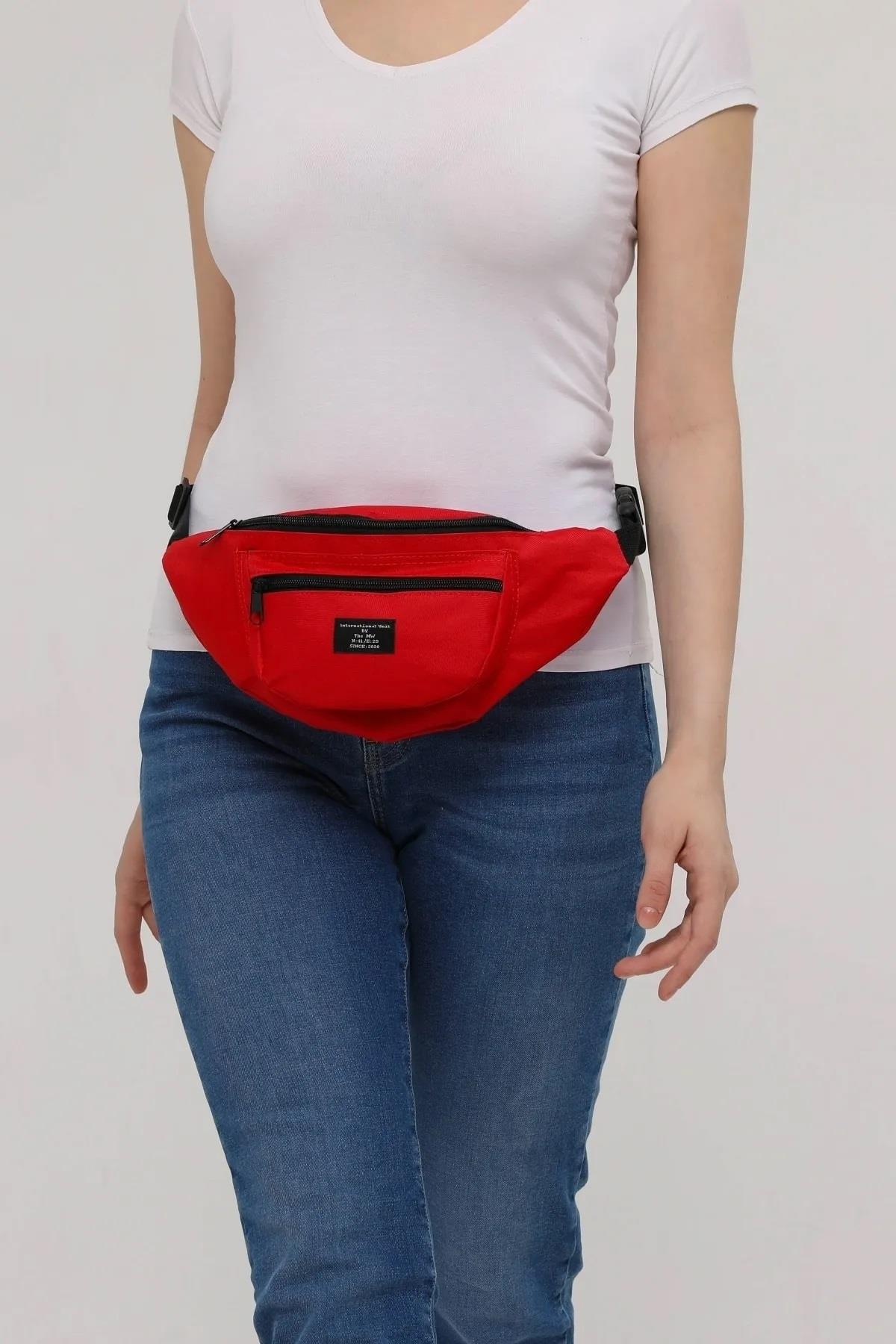 72422 Dewberry Unisex 2 Compartment Shoulder and Waist Bag-KIRMIZI