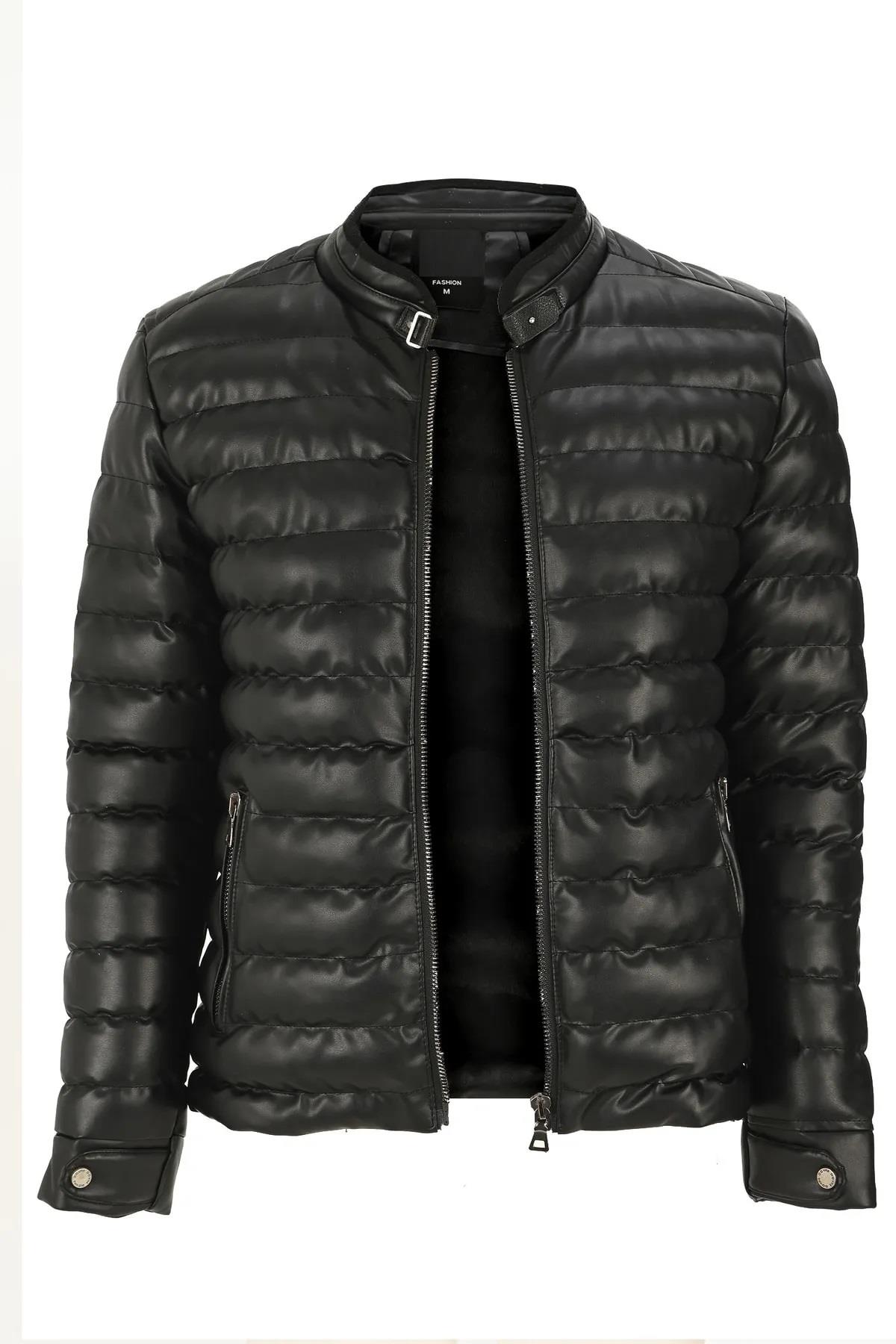 74456 Dewberry Slim Fit Puffer Mens PU Jacket-SİYAH