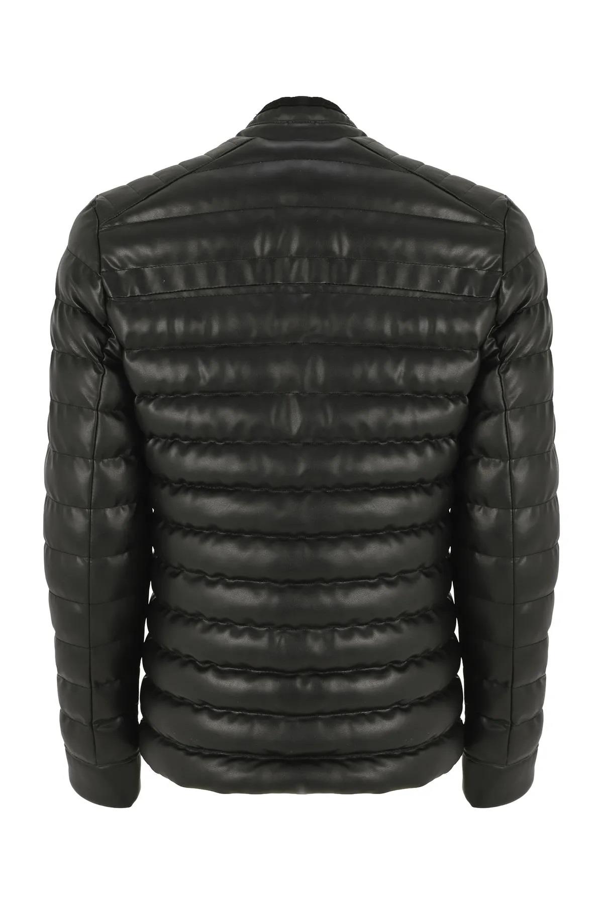 74456 Dewberry Slim Fit Puffer Mens PU Jacket-SİYAH