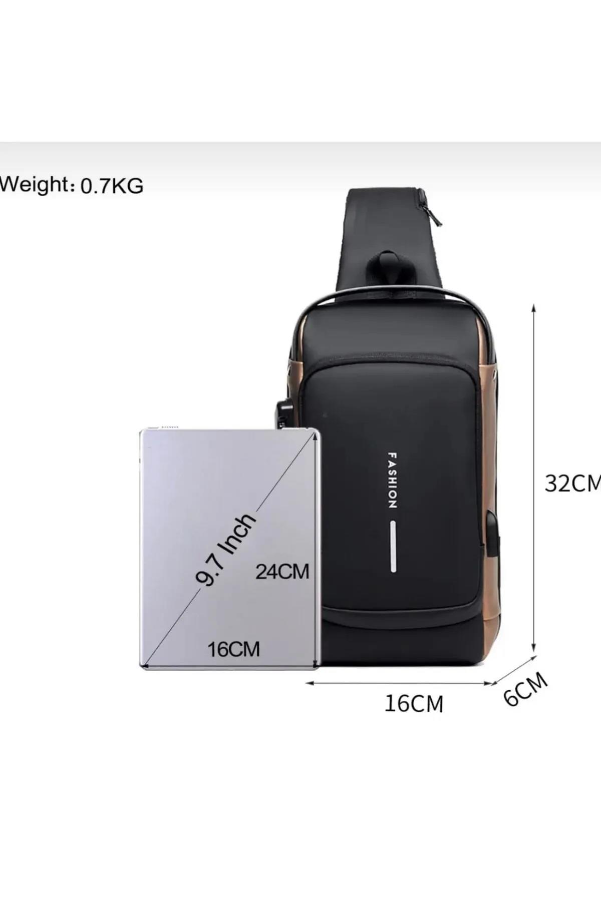 76297 Dewberry Shoulder Bag with USB Charging Port and Lock-SİYAH