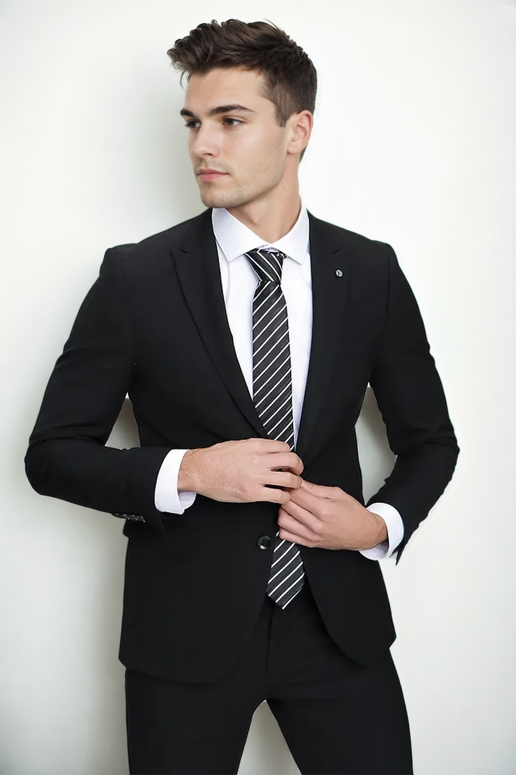 76373 Dewberry Mens Black 6 Drop Suit Set - Blazer-Trousers-SİYAH