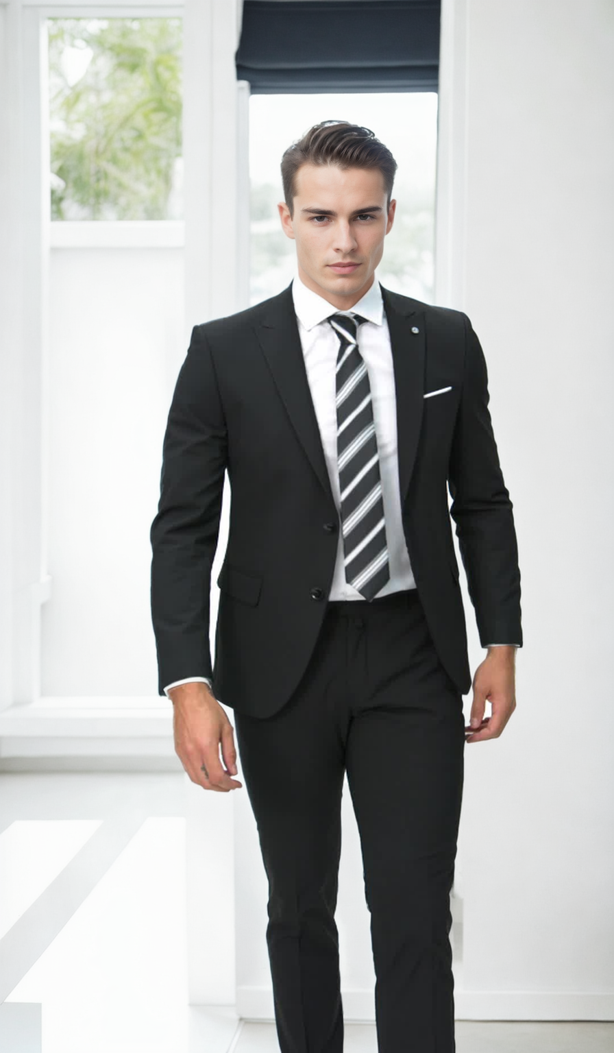 76373 Dewberry Mens Black 6 Drop Suit Set - Blazer-Trousers-SİYAH