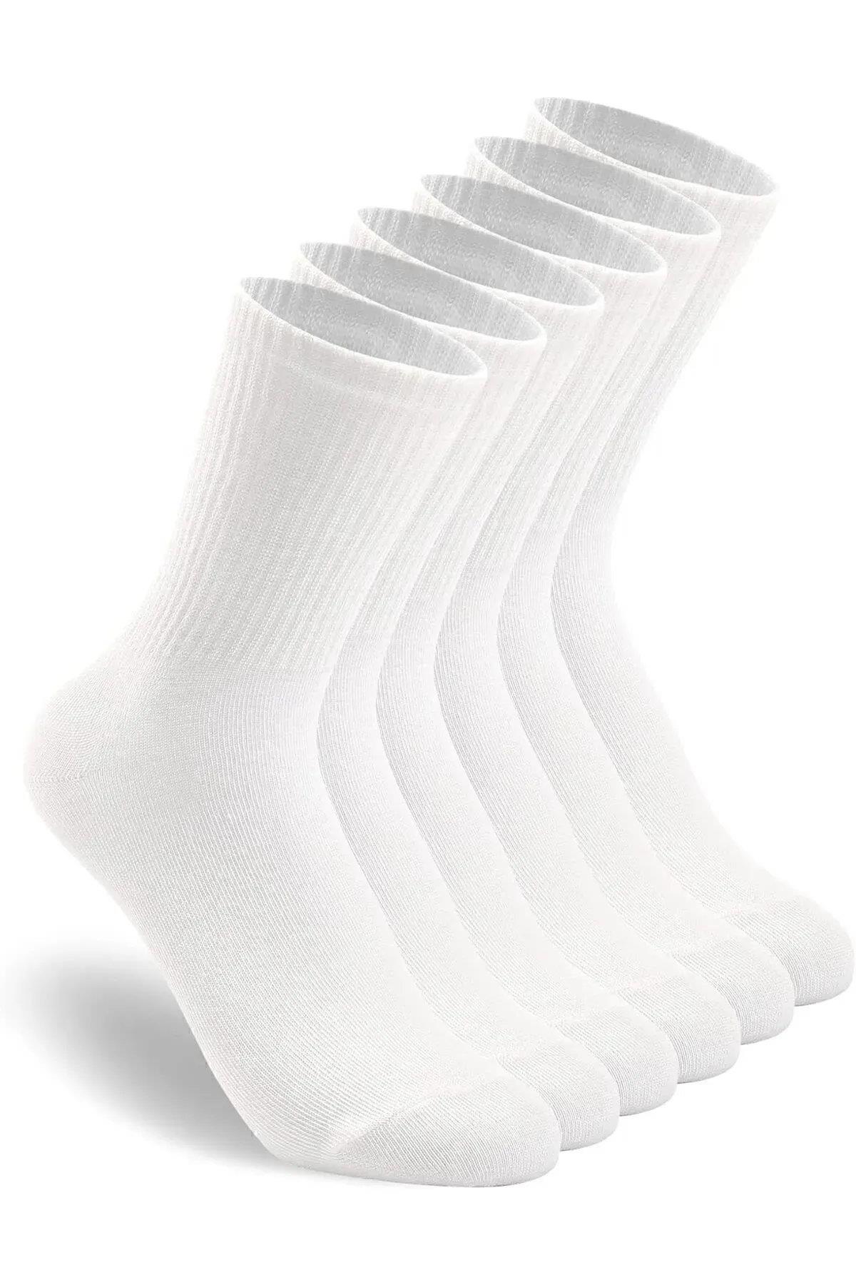 77603 Dewberry Set of 6 Pairs Tennis Length Plain Socks-BEYAZ