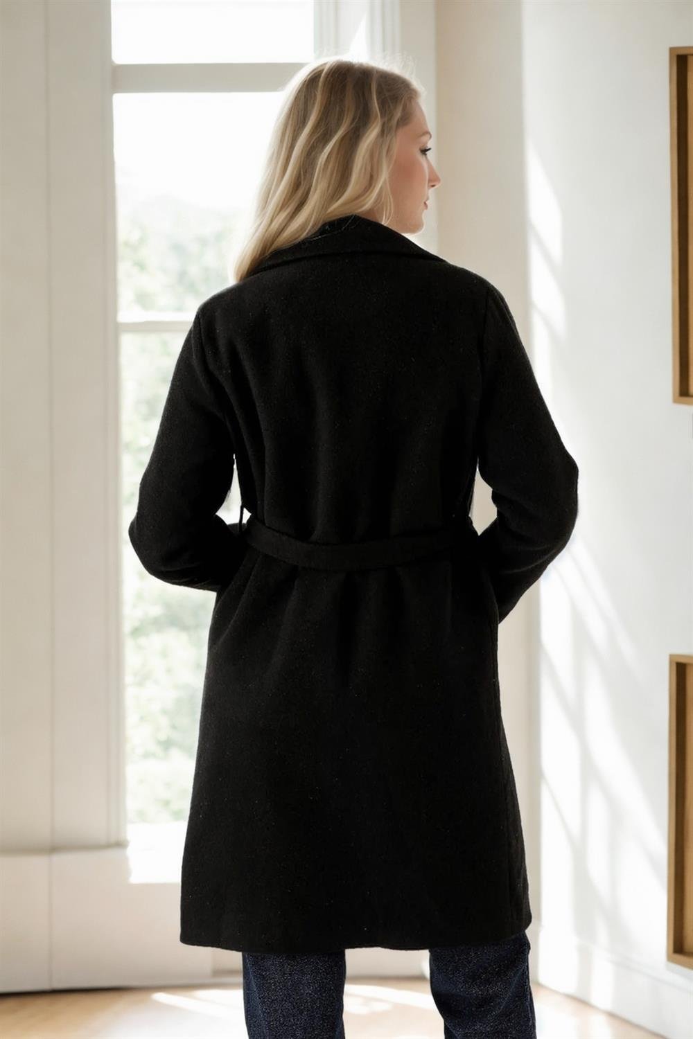 79405 Dewberry Long Women Coat-SİYAH