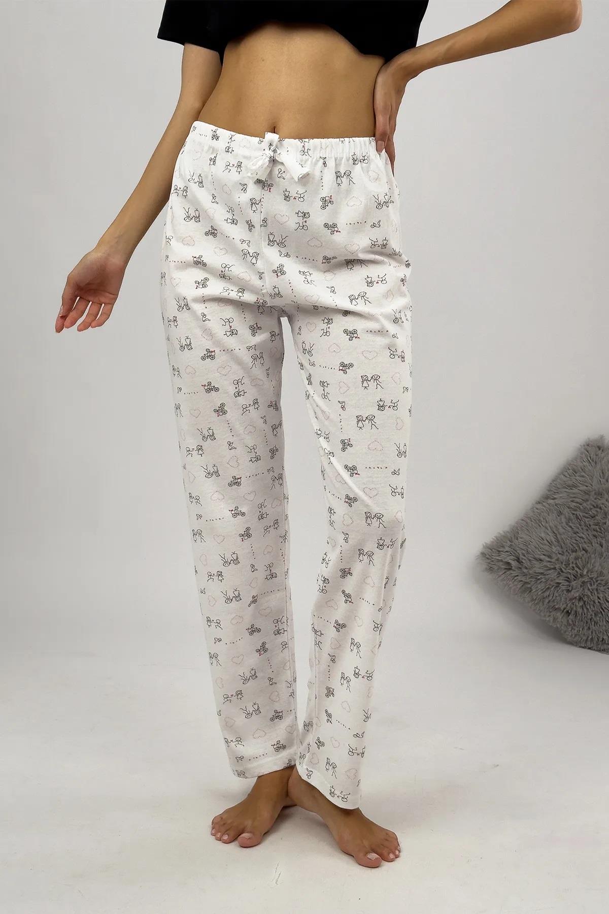80156 Dewberry Women Pyjama Bottom-BEYAZ