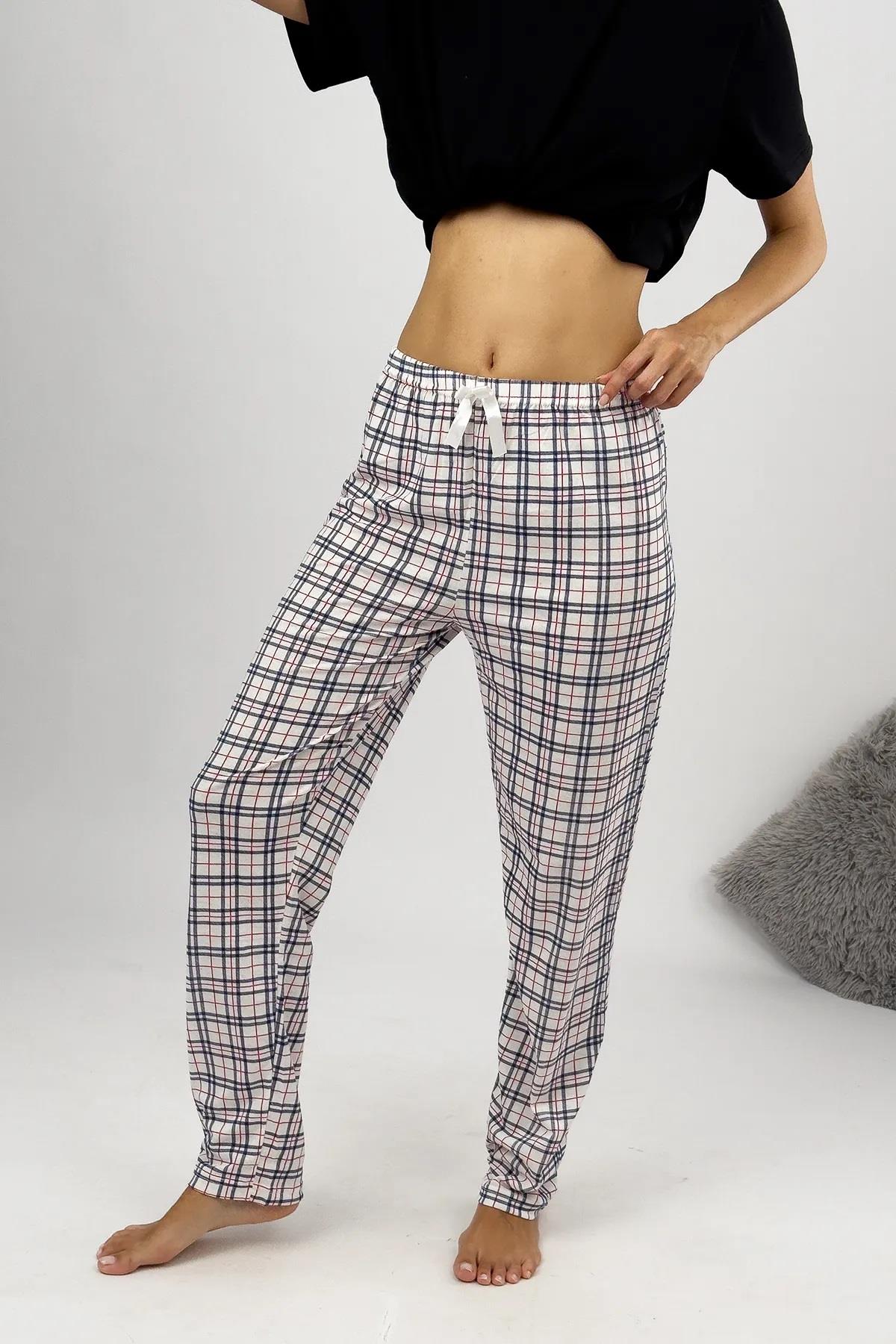 80156 Dewberry Women Pyjama Bottom-BEYAZ-KIRMIZI