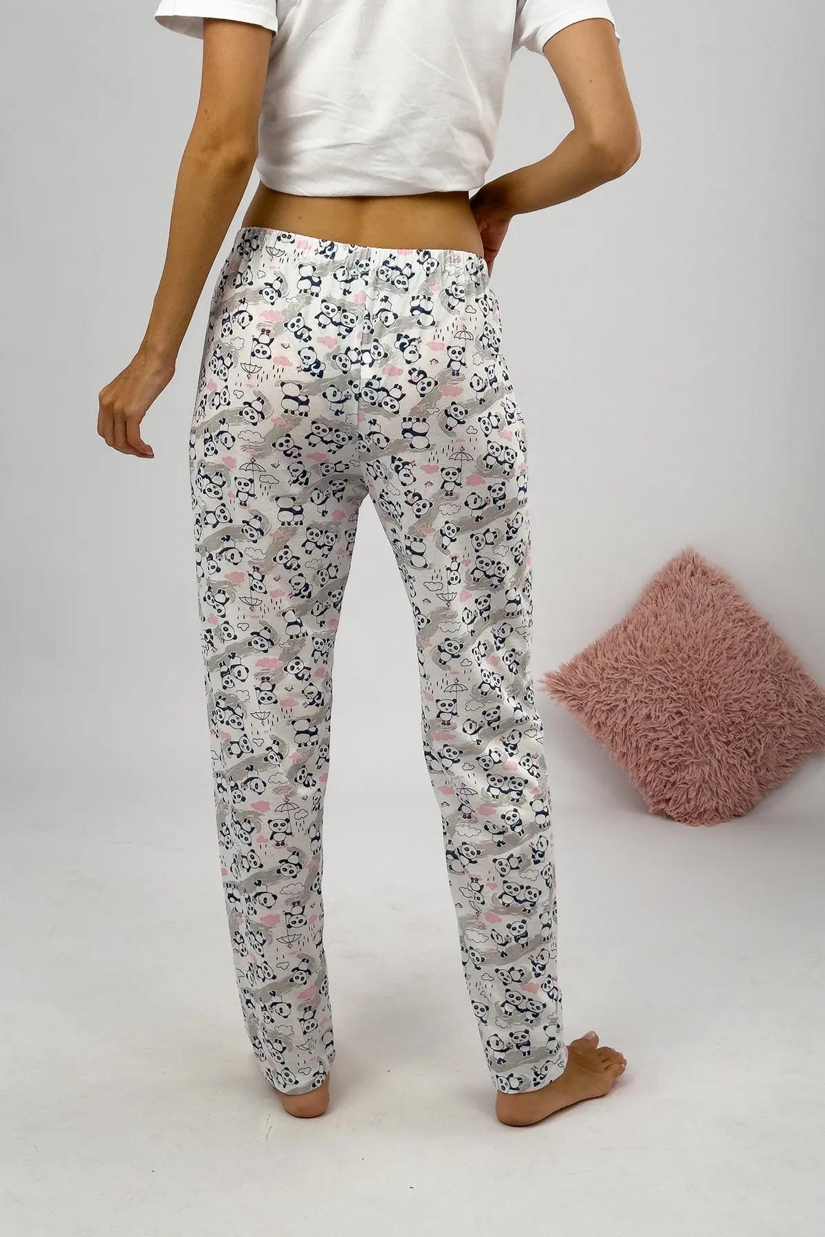80156 Dewberry Women Pyjama Bottom-BEYAZ-GRİ
