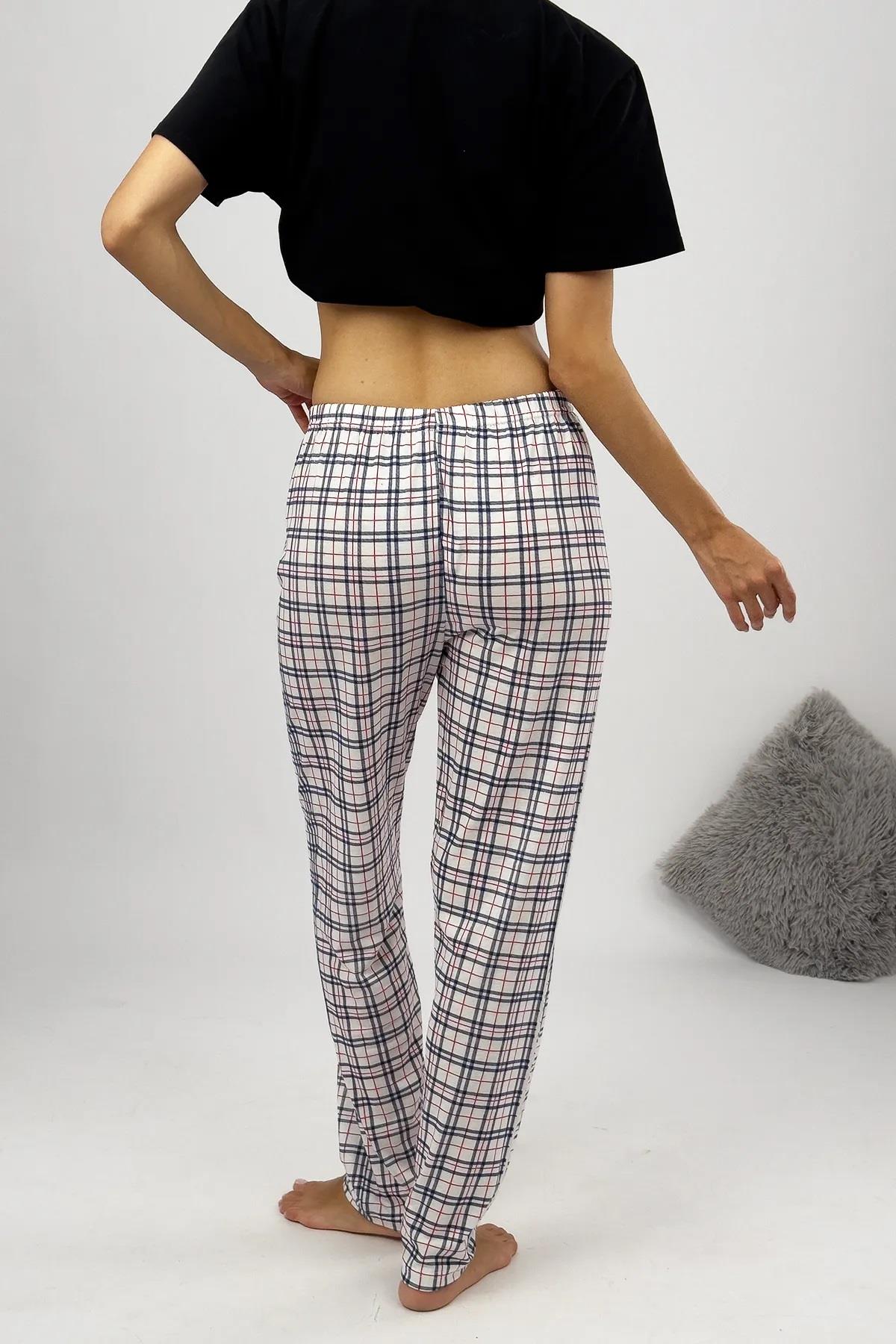 80156 Dewberry Women Pyjama Bottom-BEYAZ-KIRMIZI