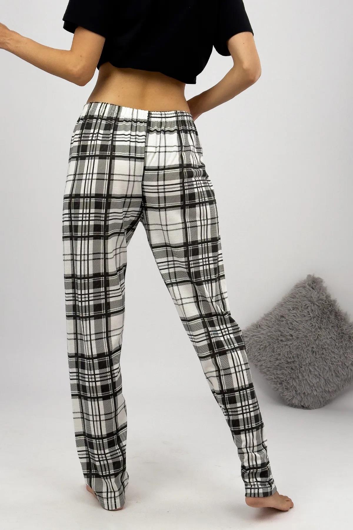 80156 Dewberry Women Pyjama Bottom-BEYAZ-SİYAH