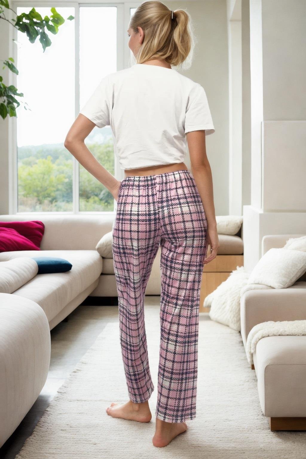 80156 Dewberry Women Pyjama Bottom-MAVİ-PEMBE