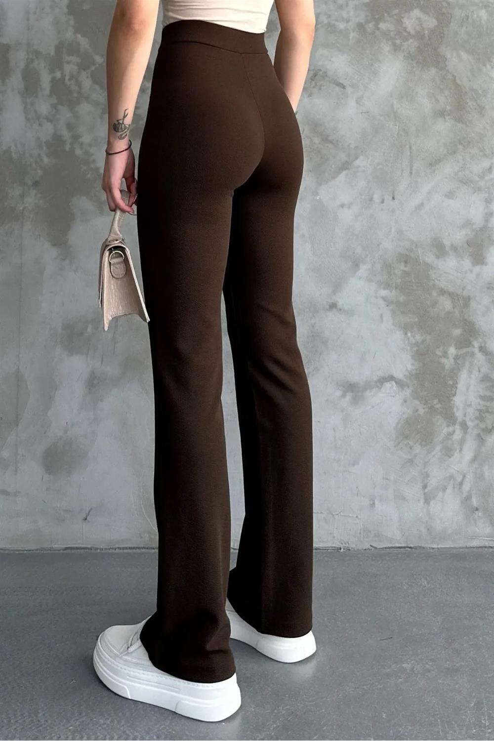 80272 Dewbery High Waist Slim Fit Wide Leg Pants-KAHVE