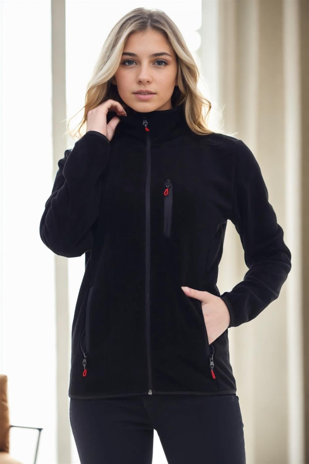 80514 Dewberry Full Zipper Fleece Jacket-SİYAH