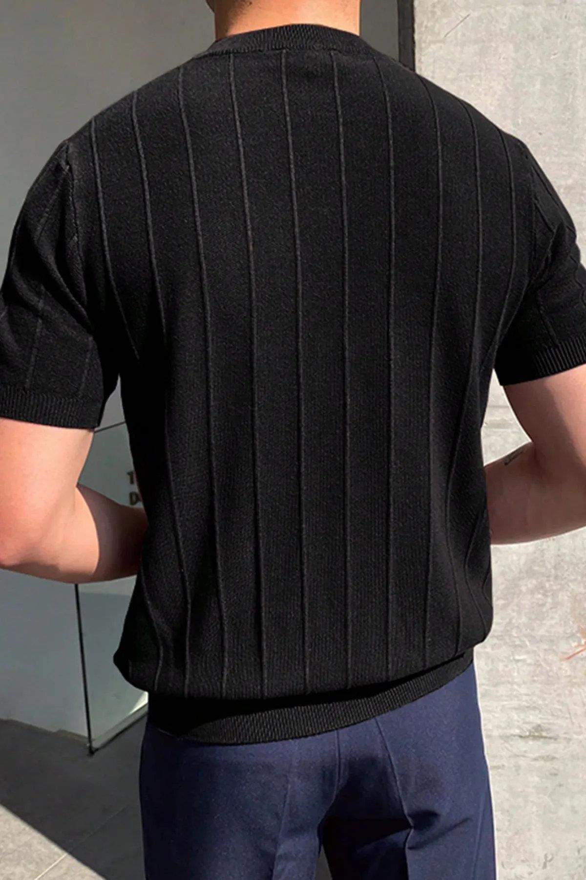 81037 Dewberry Mens Crew Neck Knit T-Shirt-SİYAH