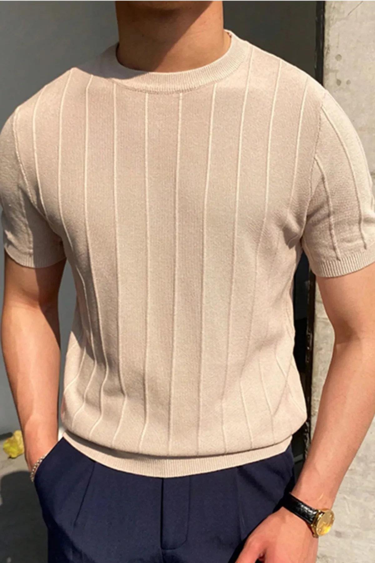 81037 Dewberry Mens Crew Neck Knit T-Shirt-VİZON