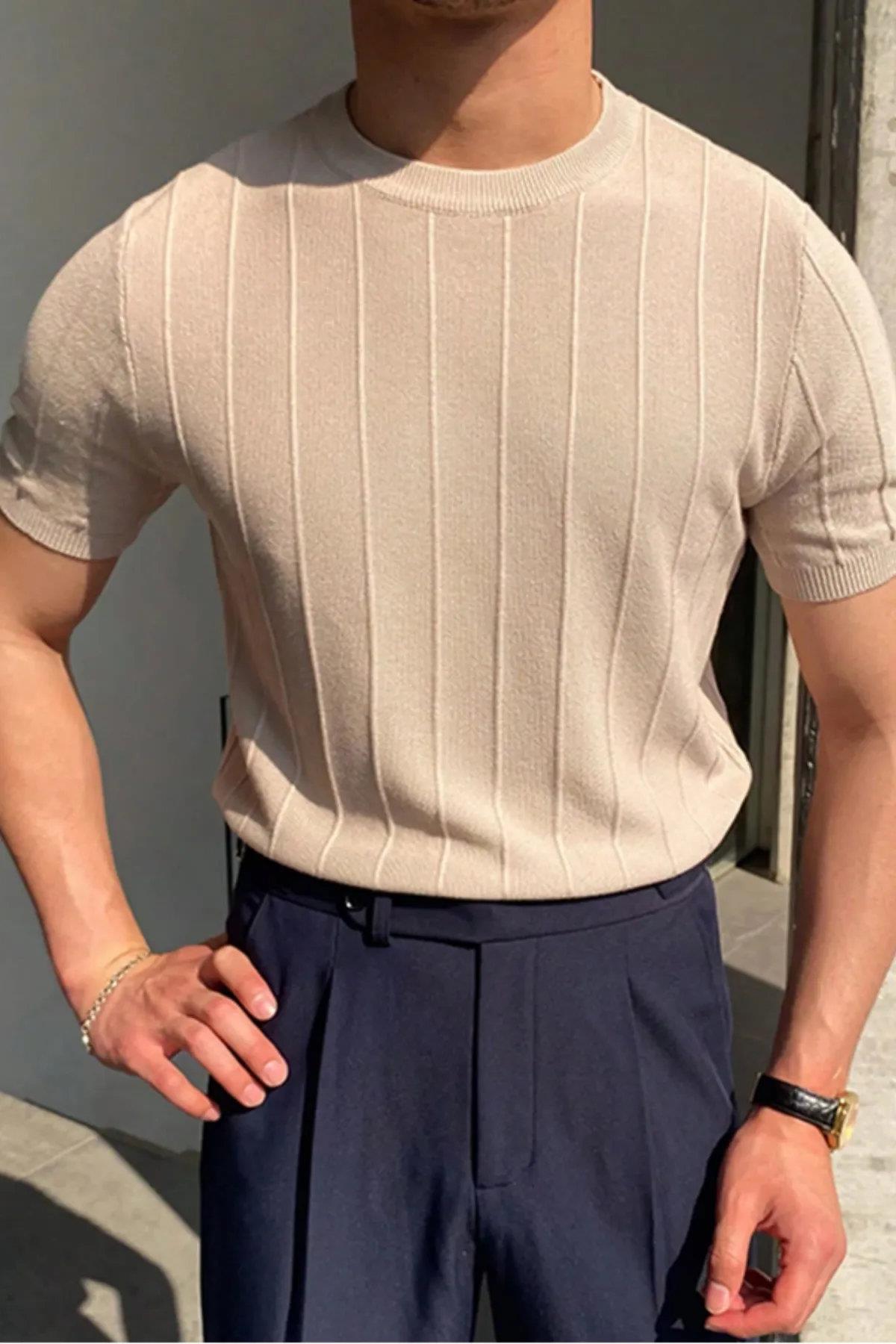 81037 Dewberry Mens Crew Neck Knit T-Shirt-VİZON