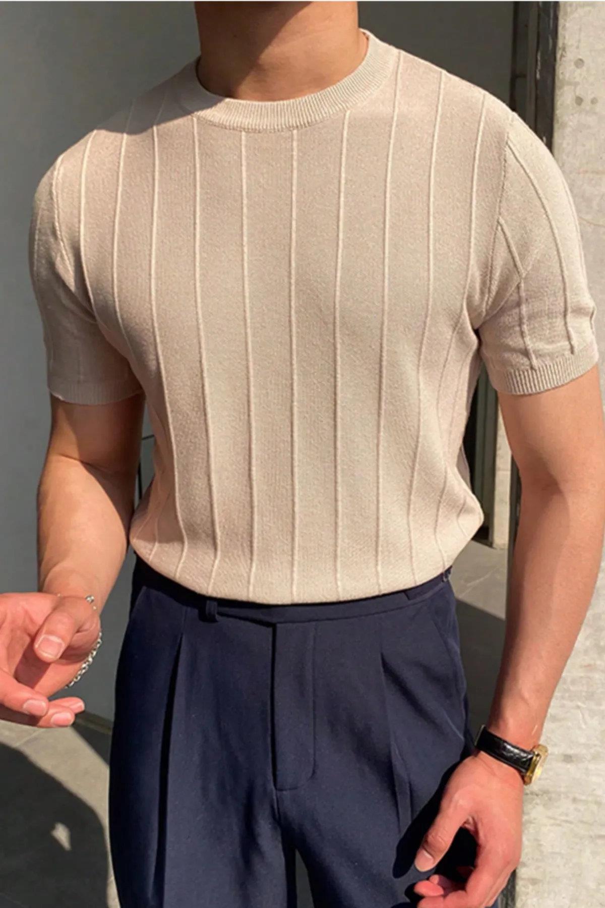 81037 Dewberry Mens Crew Neck Knit T-Shirt-VİZON