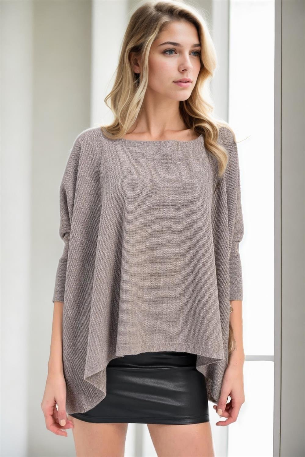 81734 Dewberry Knitwear Womens Poncho-VİZON