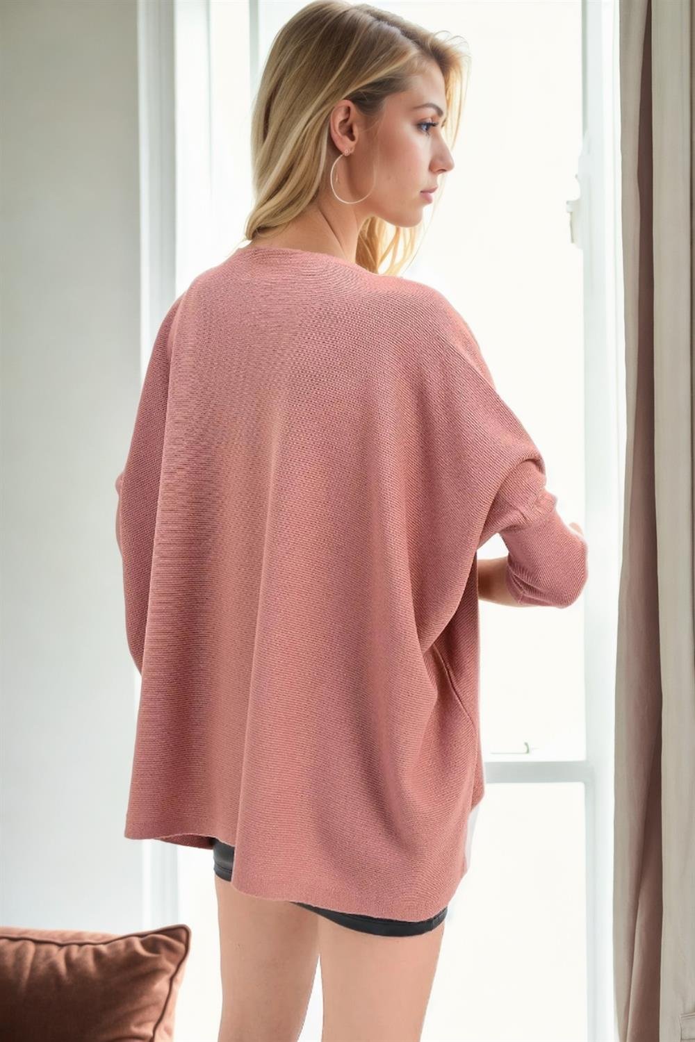 81734 Dewberry Knitwear Womens Poncho-KOYU PEMBE