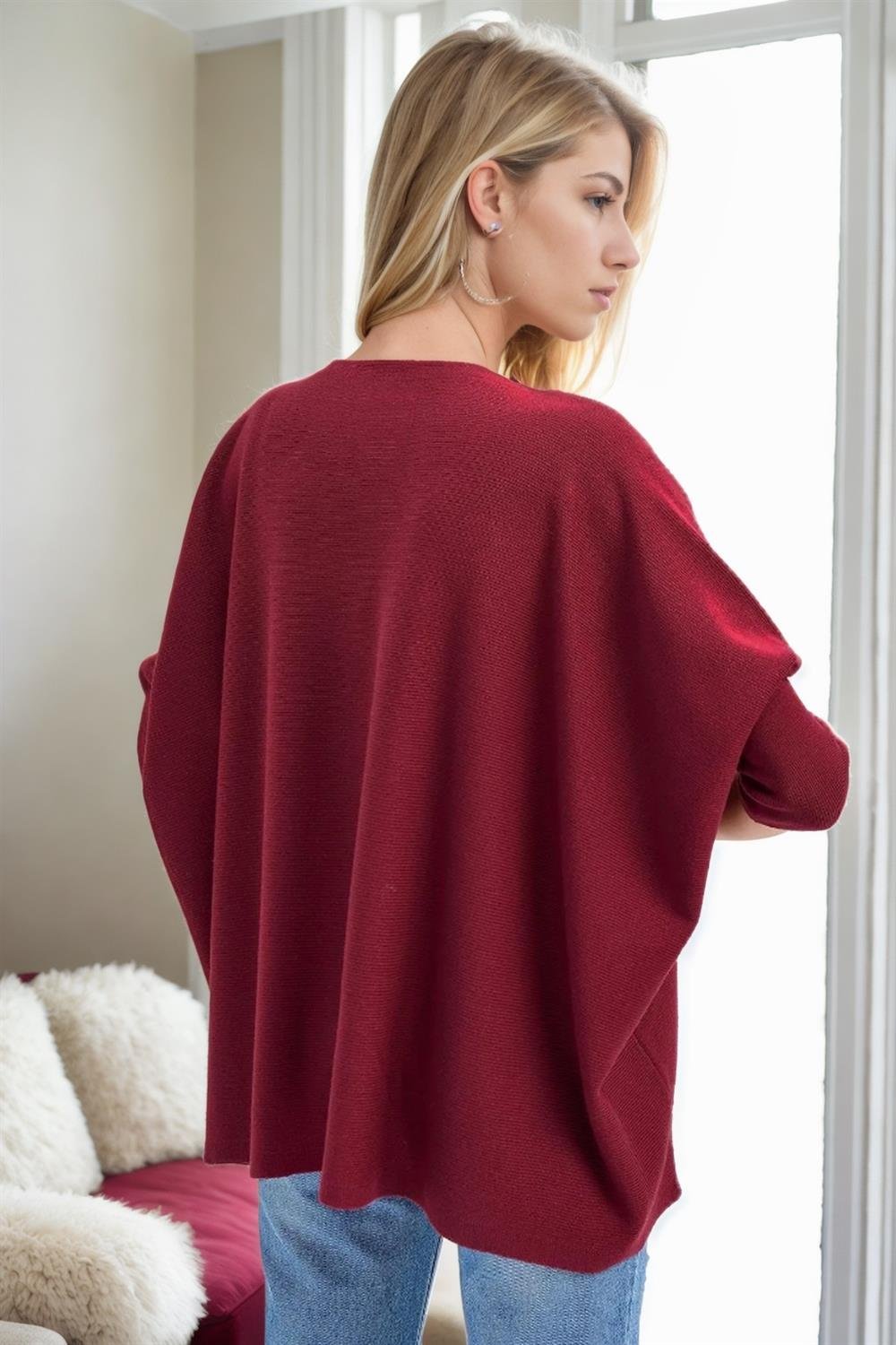 81734 Dewberry Knitwear Womens Poncho-BORDO
