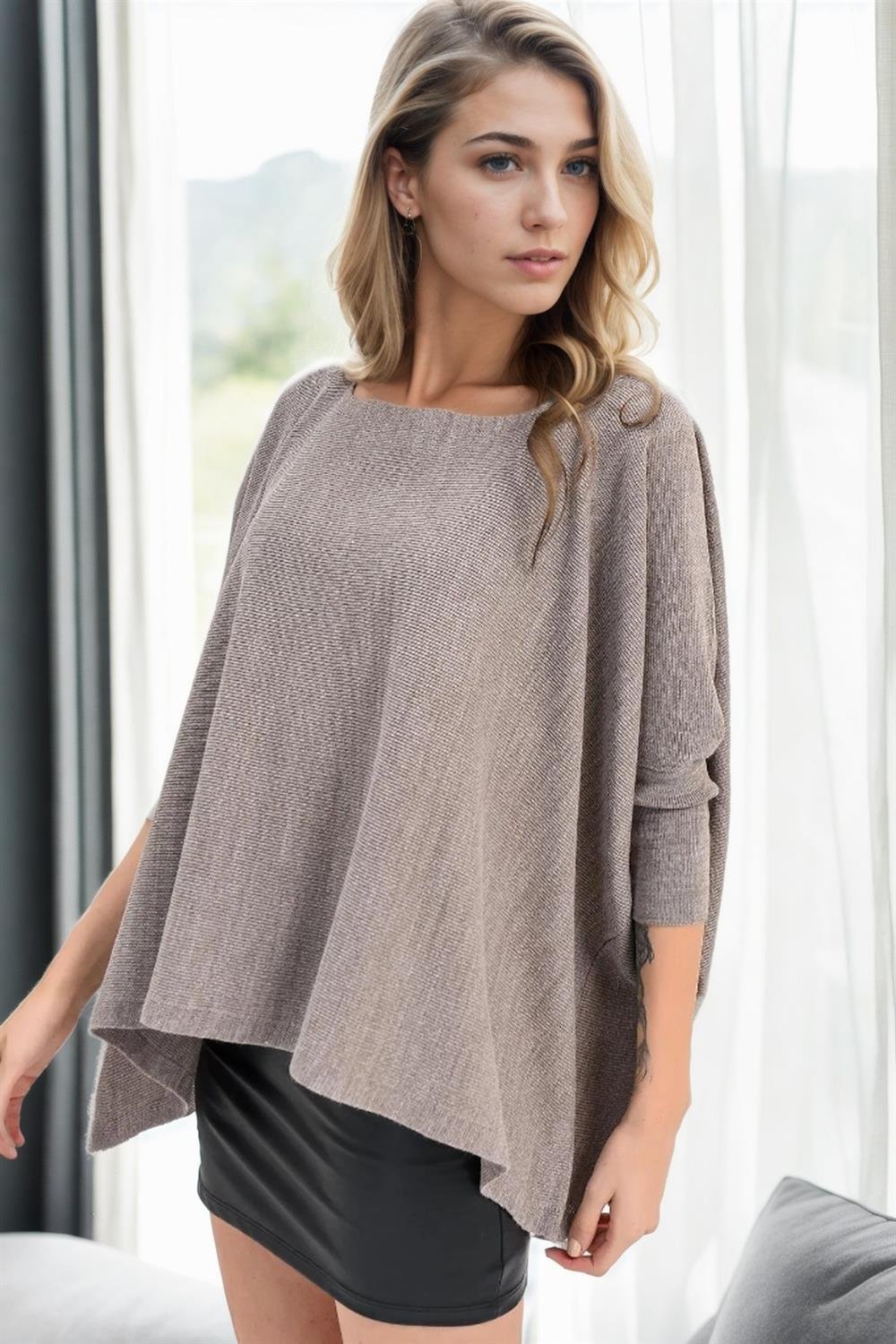 81734 Dewberry Knitwear Womens Poncho-VİZON