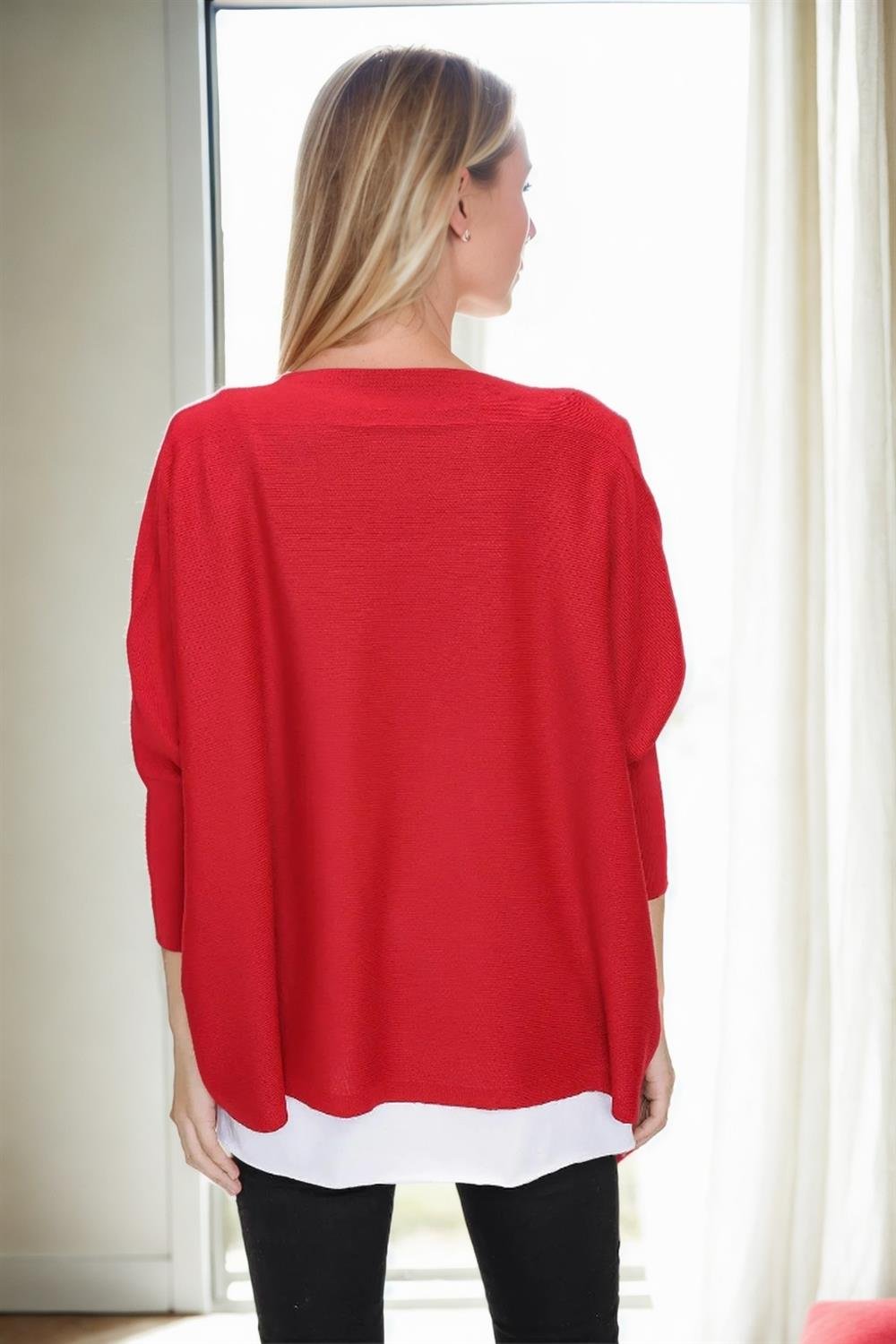81734 Dewberry Knitwear Womens Poncho-KIRMIZI