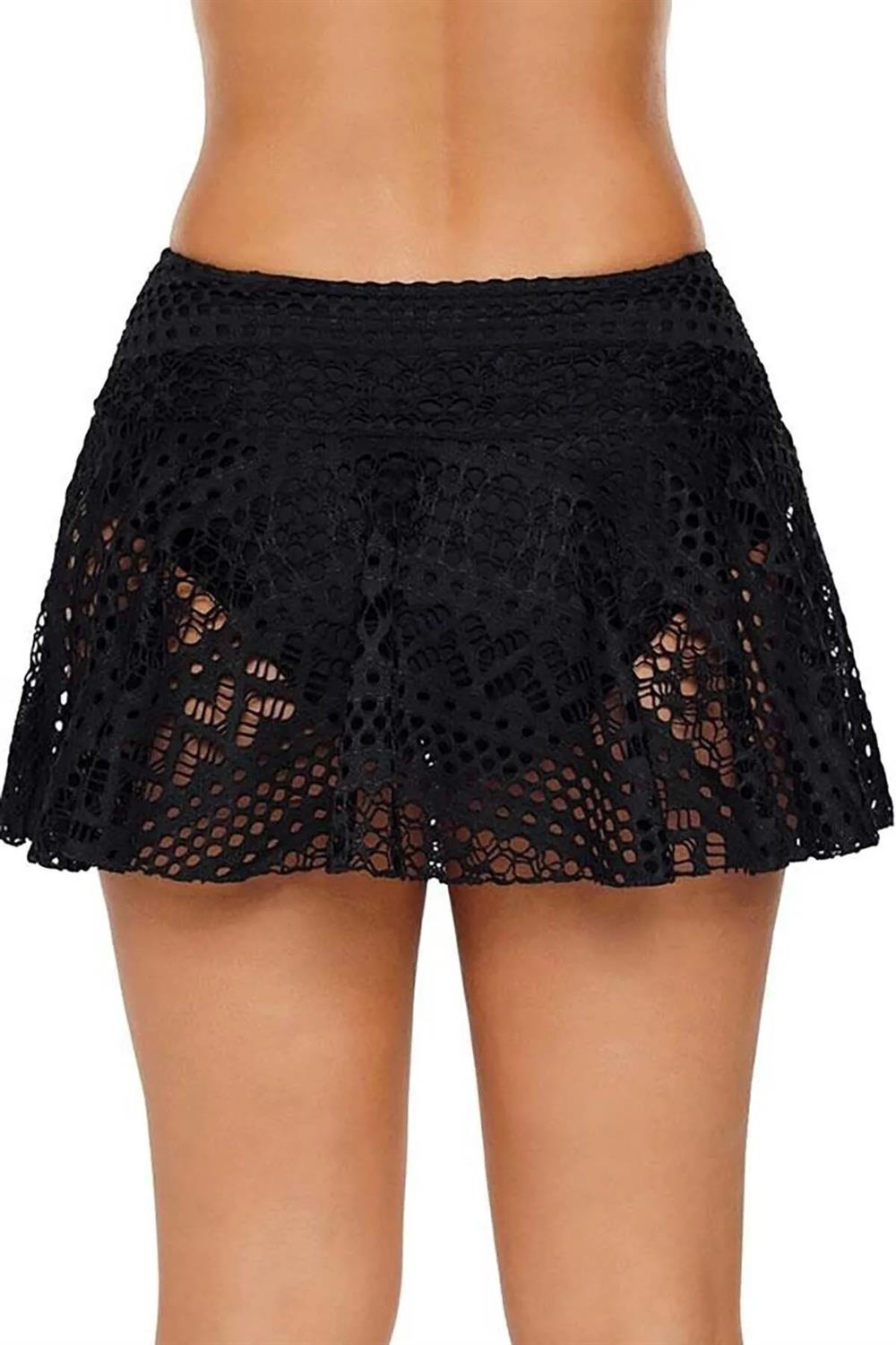 85394 Dewberry Lace Skirt Bikini Bottom-SİYAH