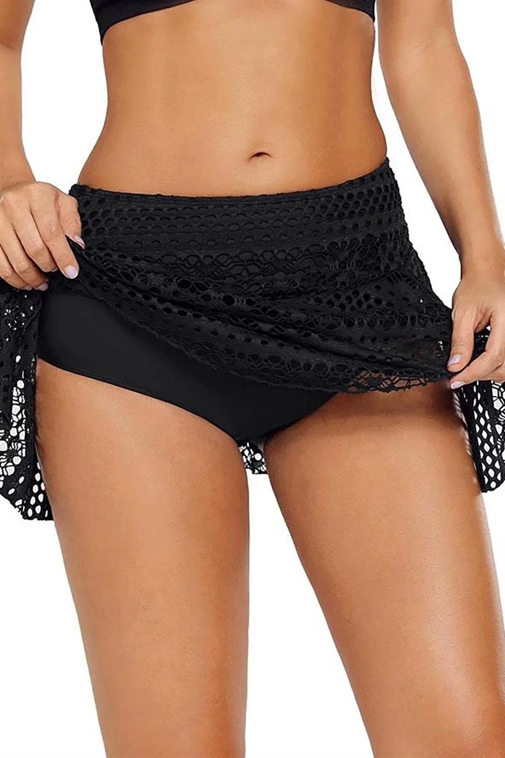 85394 Dewberry Lace Skirt Bikini Bottom-SİYAH