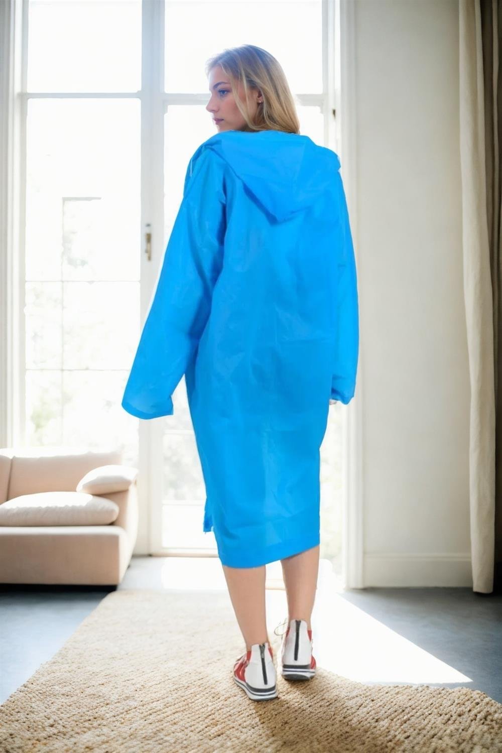 89762 Dewberry Waterproof Windproof Womens Raincoat-MAVİ