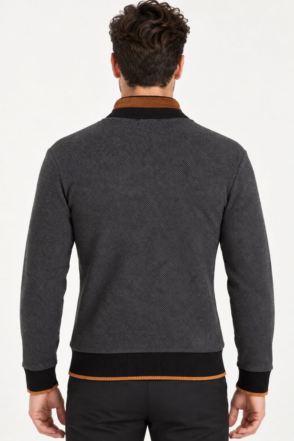 9021 DEWBERRY ERKEK SWEATSHIRT-DİAGONAL ANTRASİT-2