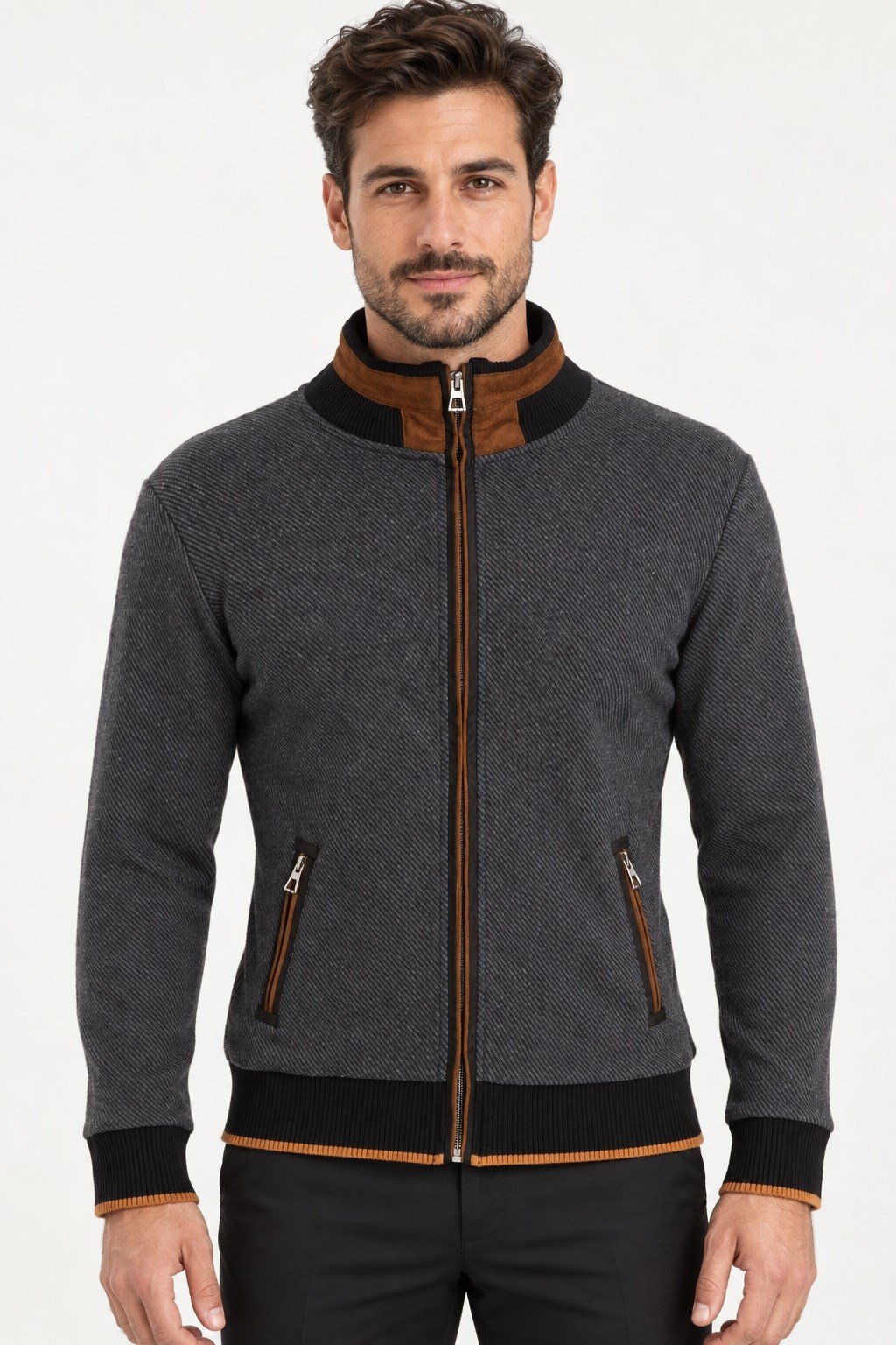 9021 DEWBERRY ERKEK SWEATSHIRT-DİAGONAL ANTRASİT-2