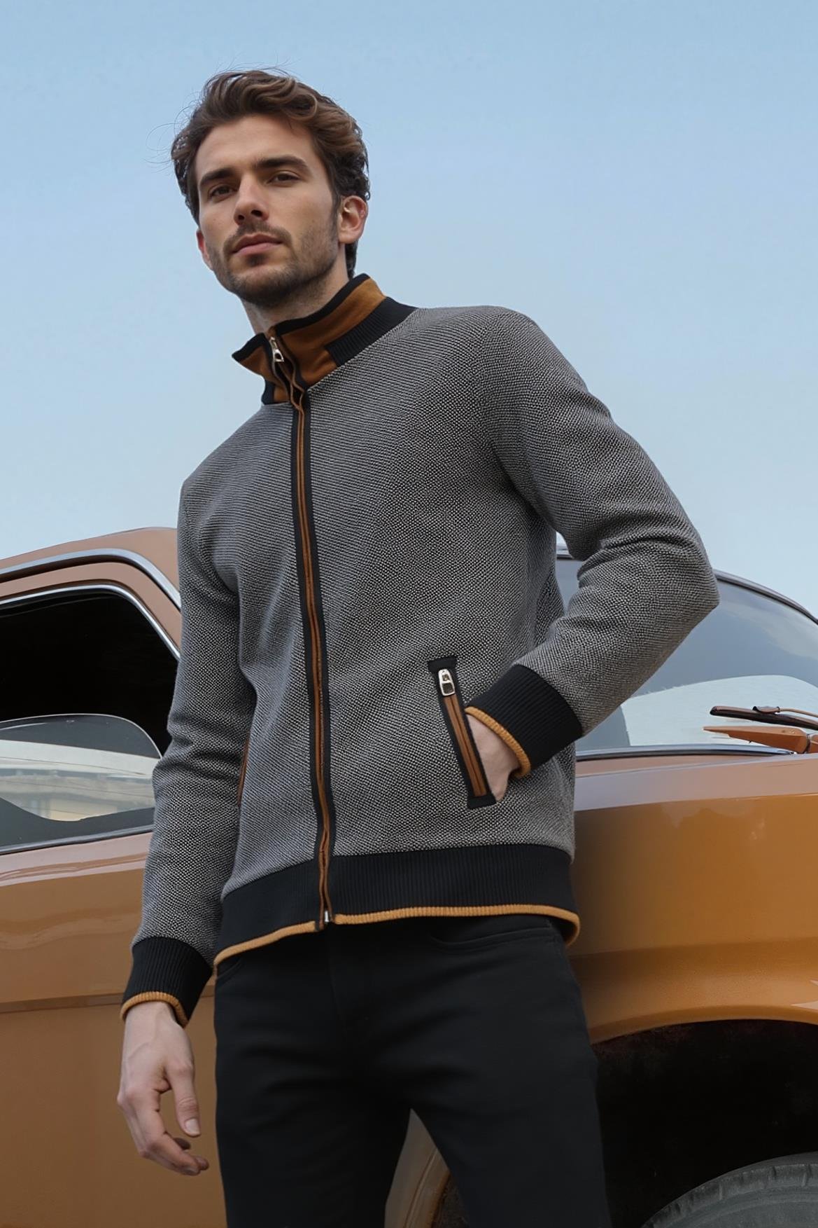 9021 DEWBERRY ERKEK SWEATSHIRT-NOKTALI SİYAH