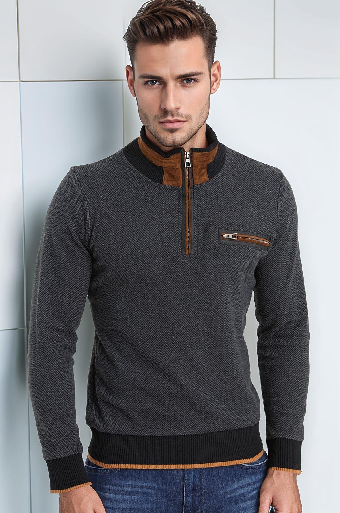 9039 DEWBERRY ERKEK SWEATSHIRT-DESENLİ ANTRASİT