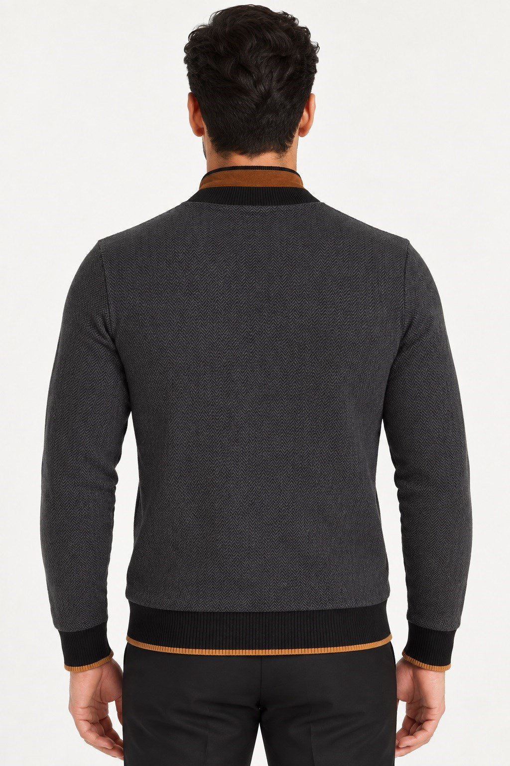 9039 DEWBERRY ERKEK SWEATSHIRT-DESENLİ ANTRASİT - 1