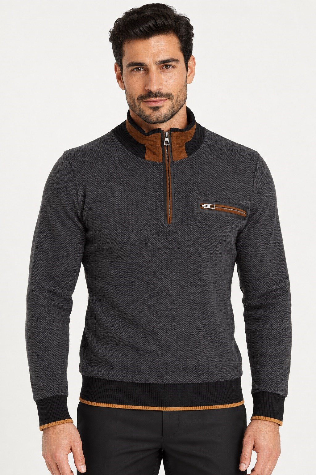9039 DEWBERRY ERKEK SWEATSHIRT-DESENLİ ANTRASİT - 1