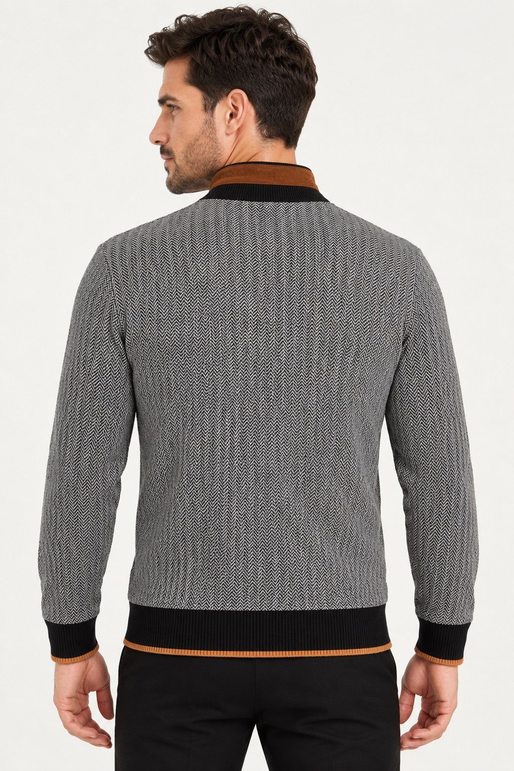 9039 DEWBERRY ERKEK SWEATSHIRT-DESENLİ SİYAH-2