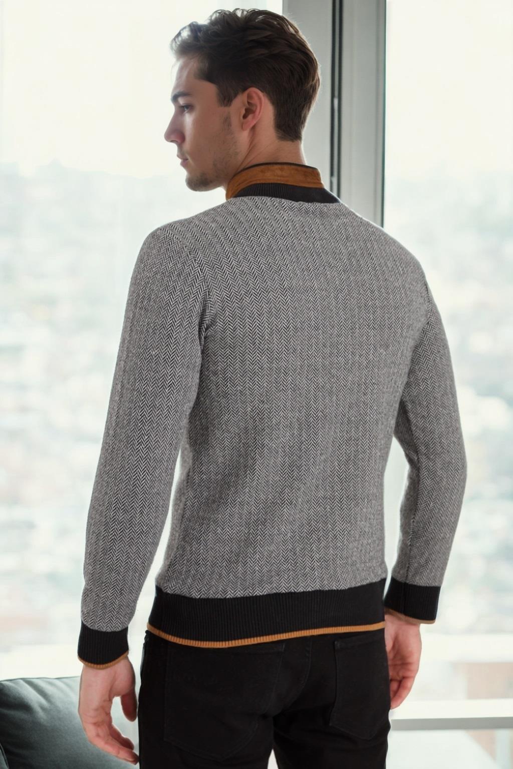 9039 DEWBERRY ERKEK SWEATSHIRT-DESENLİ SİYAH