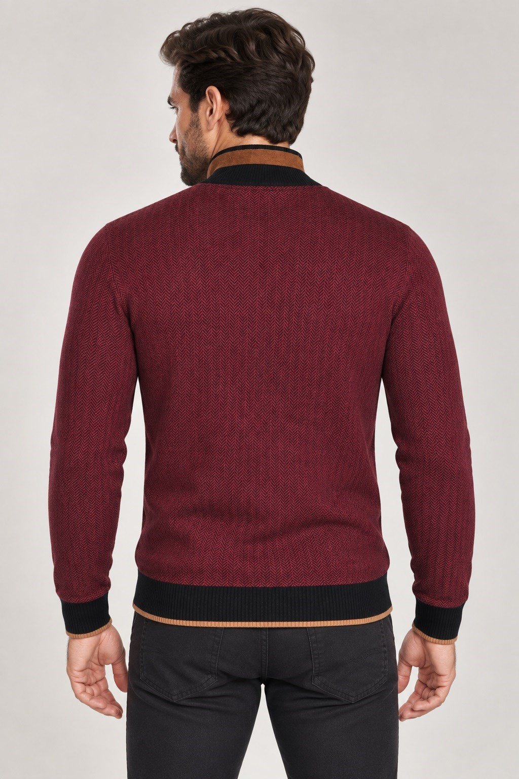 9039 DEWBERRY ERKEK SWEATSHIRT-DESENLİ BORDO-2