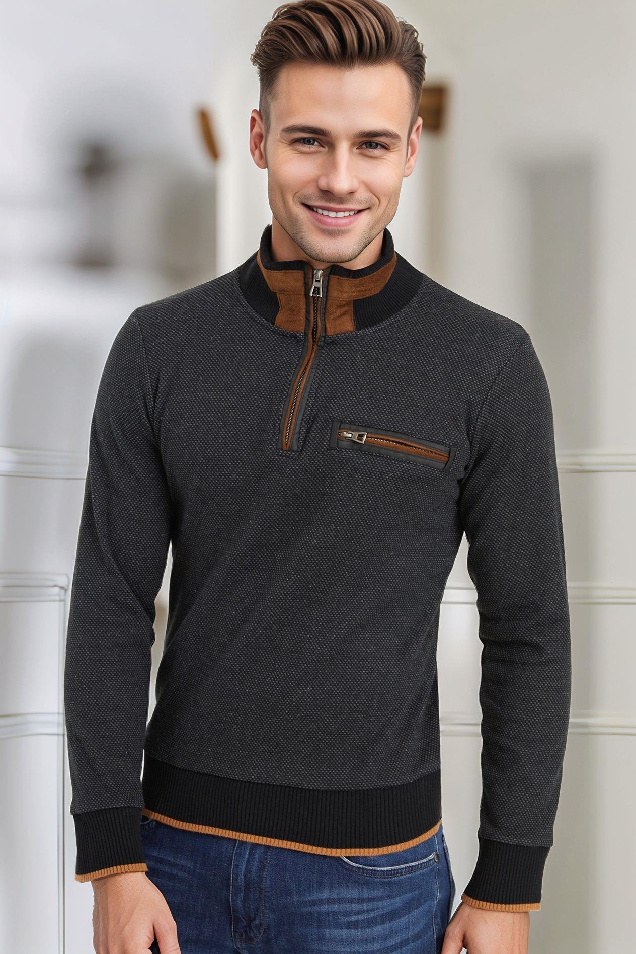 9039 DEWBERRY ERKEK SWEATSHIRT-SİYAH-GRİ