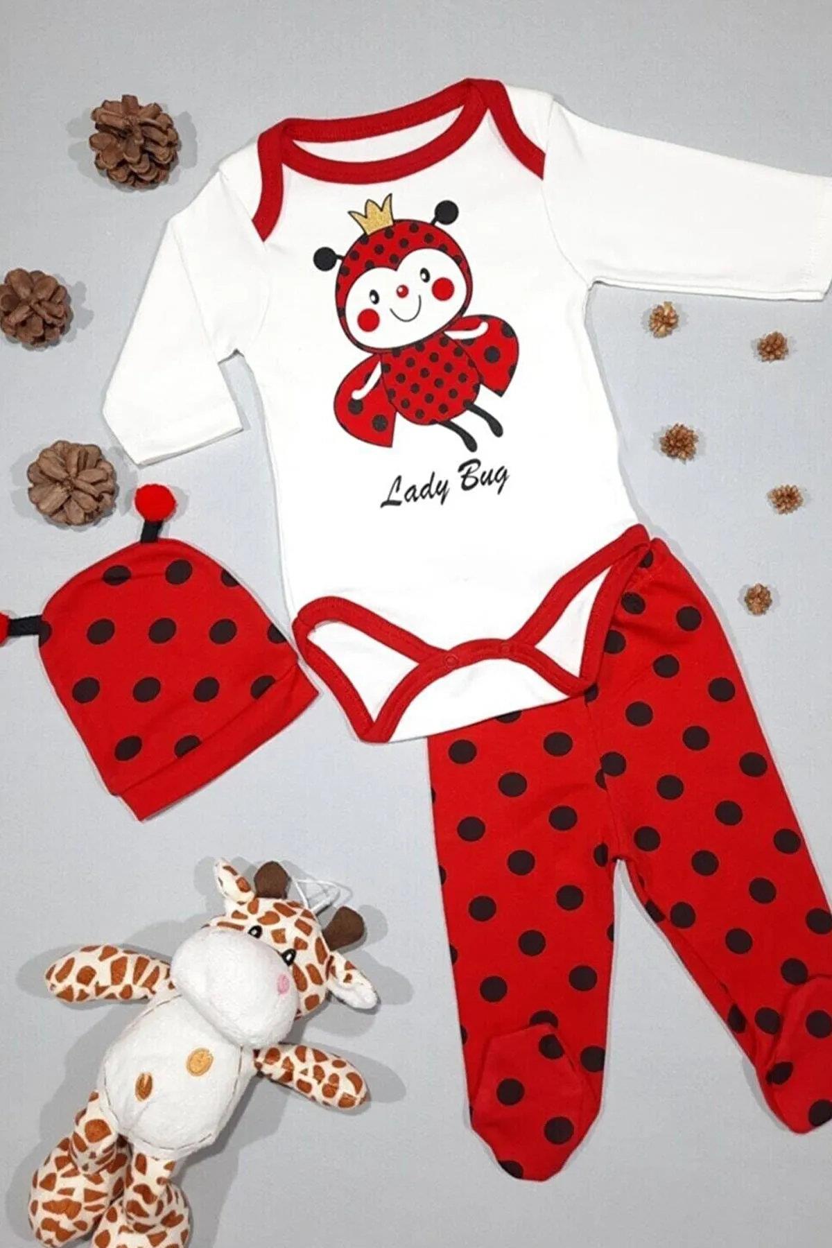 90479 Dewberry Unisex Newborn 3 Piece Clothing Set-KIRMIZI