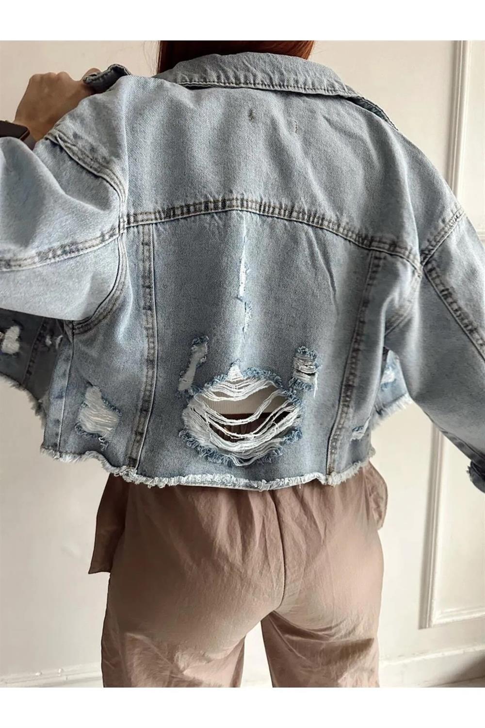 90767 Dewberry Ice Blue Laser Denim Jacket-MAVİ