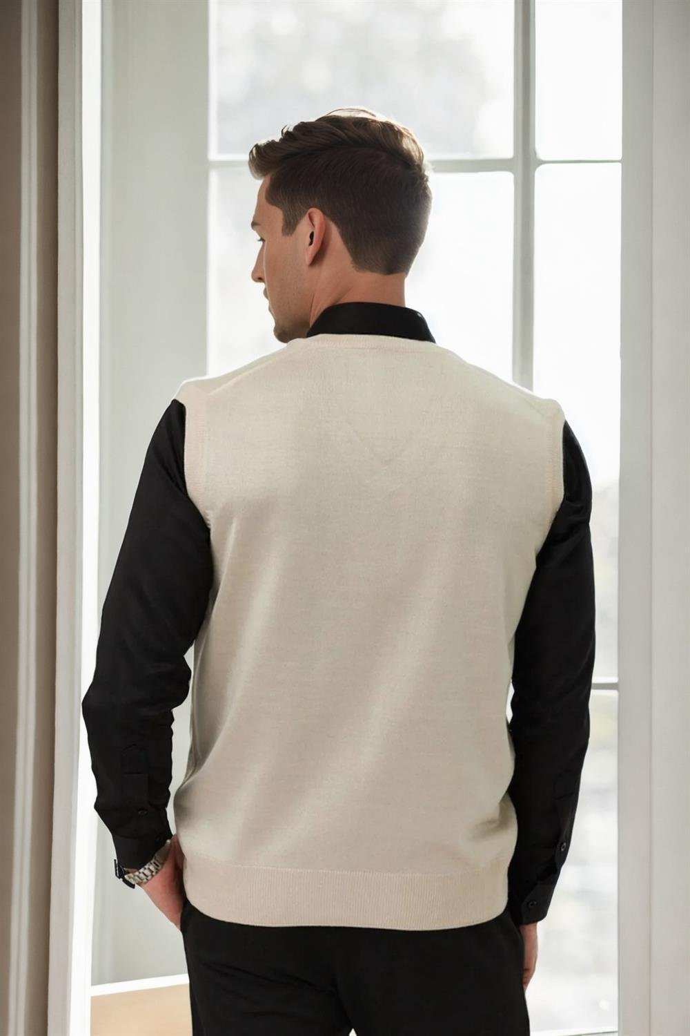 90829 Dewberry V Neck Sleeveless Knit Mens Sweater-TAŞ