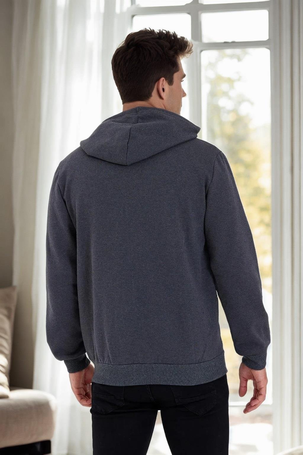 94090 Dewberry Kangaroo Pocket Hooded Zipper Mens Sweatshirt-ANTRASİT