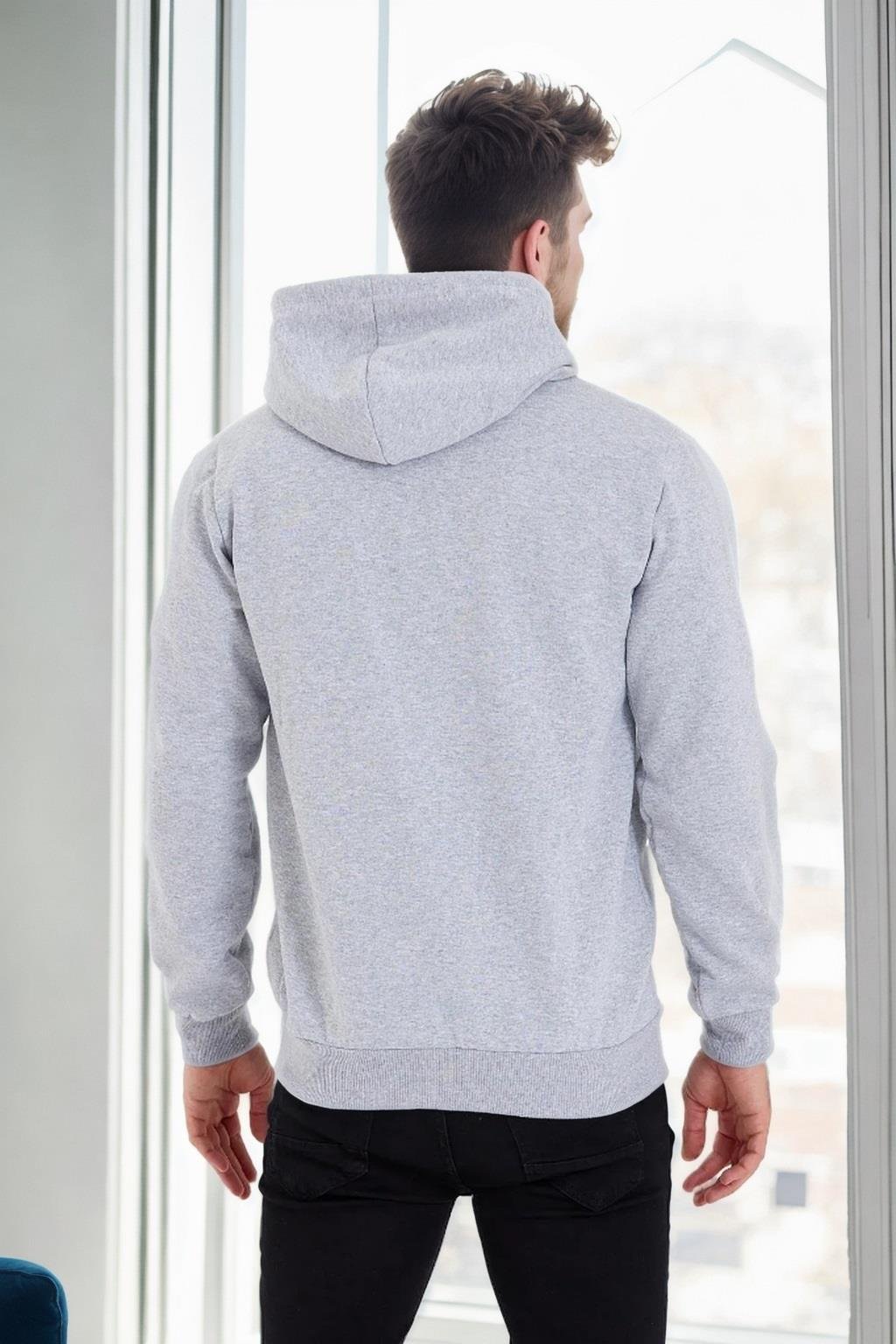 94090 Dewberry Kangaroo Pocket Hooded Zipper Mens Sweatshirt-GRİ