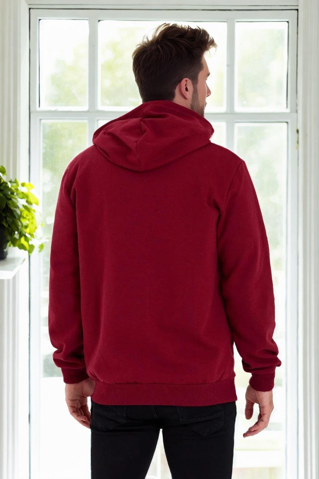 94090 Dewberry Kangaroo Pocket Hooded Zipper Mens Sweatshirt-BORDO