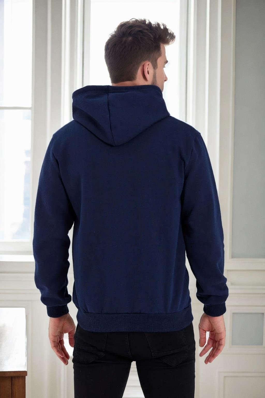 94090 Dewberry Kangaroo Pocket Hooded Zipper Mens Sweatshirt-LACİVERT